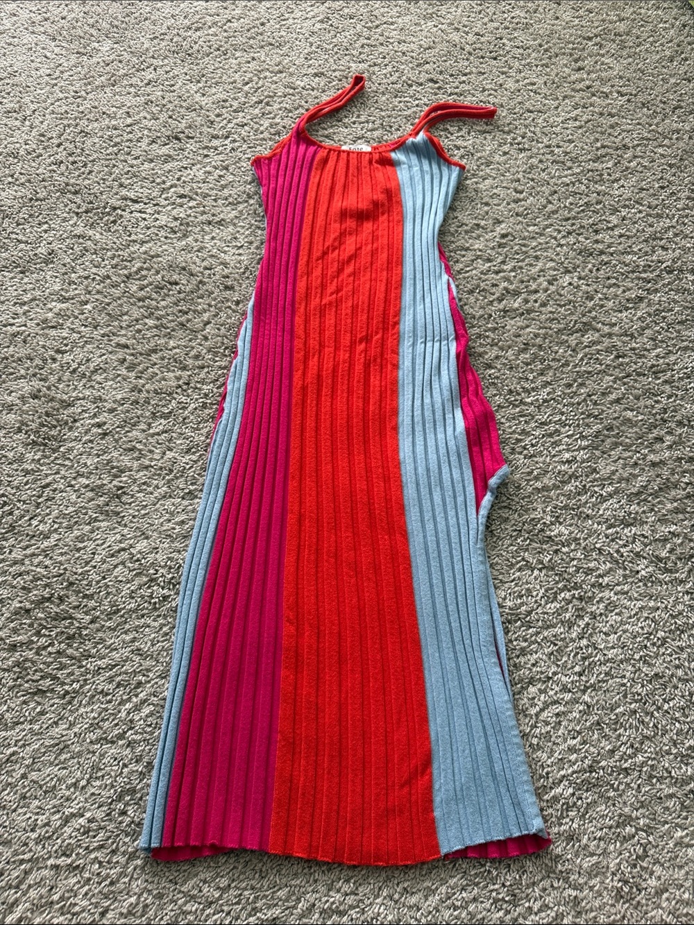 Fate Ribbed Striped Maxi Dress in Red, Pink, Light Blue